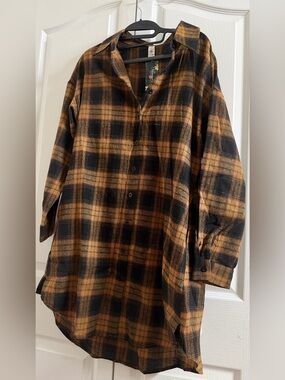 Men's Plaid Button-Up Shirt Jacket - Black & Brown